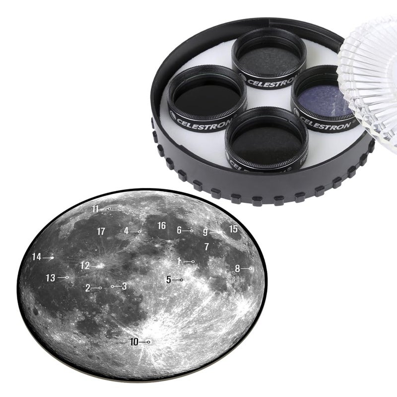 Celestron â€“ Moon Filter Kit â€“ Fits 1.25' Telescope Eyepieces â€“ Includes 4 Neutral Density and Sky Glow Filters Plus Lunar Map â€“ Perfect Accessory for Astronomy Beginners - Image 1